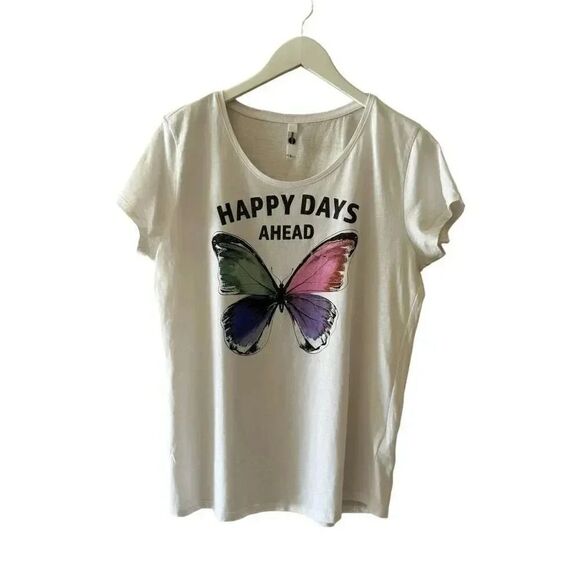 Everme Butterfly White Blue  Purple Short Sleeves Crewneck T-Shirt SZ L #2164 - Picture 1 of 13